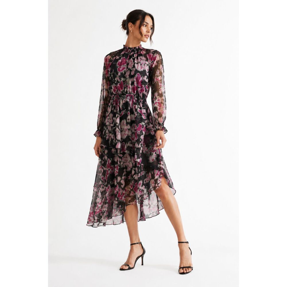 Steve Madden Starla Floral Chiffon Midi Dress Boho Coquette Cottagecore M NEW